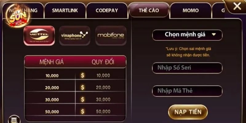 Hướng dẫn nạp tiền chơi bằng thẻ cào đơn giản